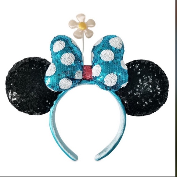 ~💙NWT Disney Parks Timeless White Daisy Blue Sequin Polka Dot Bow~ - Picture 3 of 4